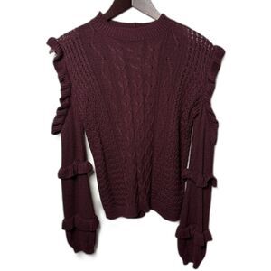 EXPRESS Womens XS Burgundy Cable Knit sweater cold shoulder cozy Fairygrunge